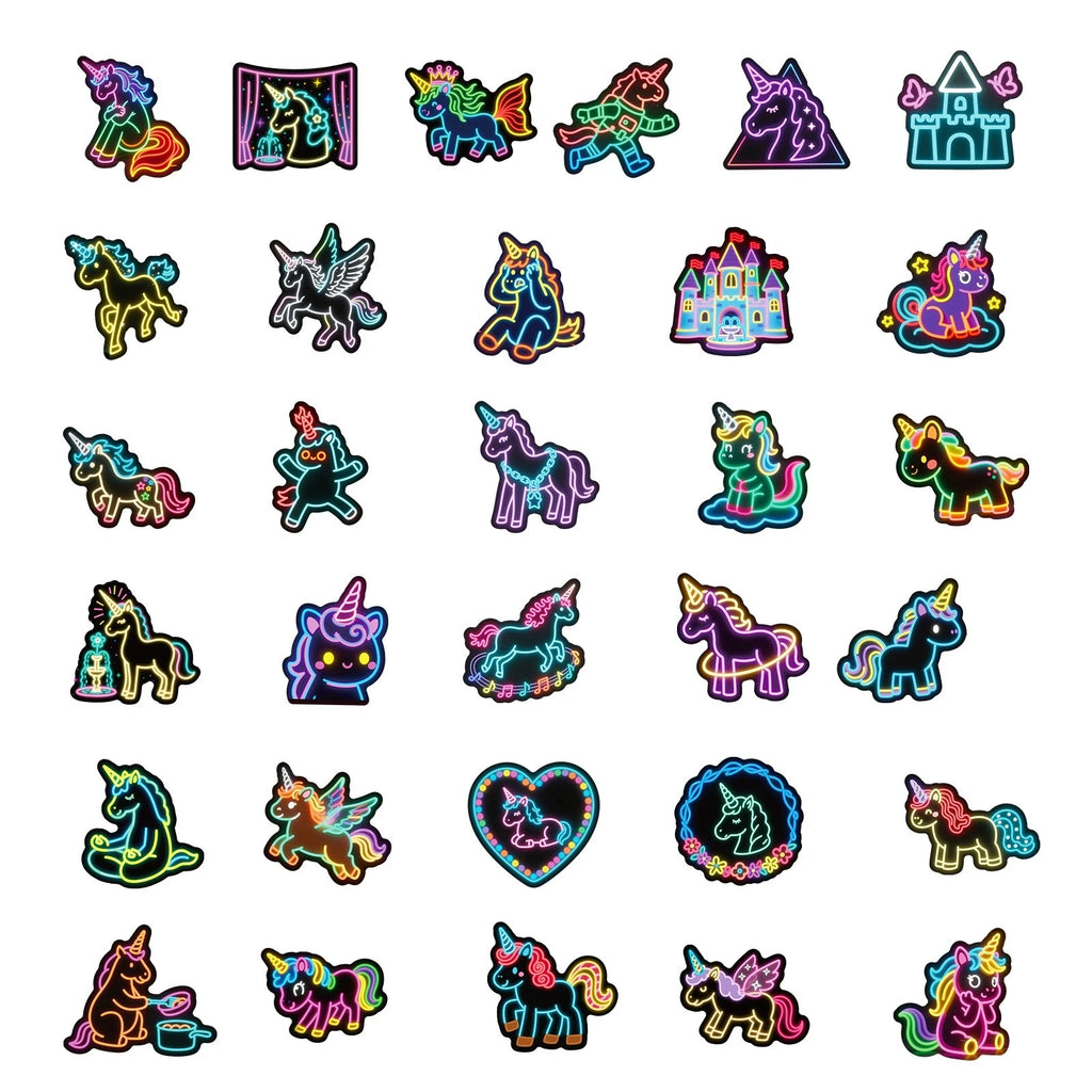 56PCS Neon Unicorn Graffiti Stickers Cartoon Creative Rainbow Horse Cup Decoration Stationery Stickers