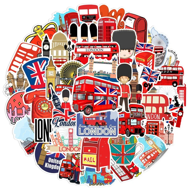 10/30/50PCS Red London Sticker Aesthetic PVC DIY Children's Korean Stationery School Supplies Decoration Scrapbooking for Kids