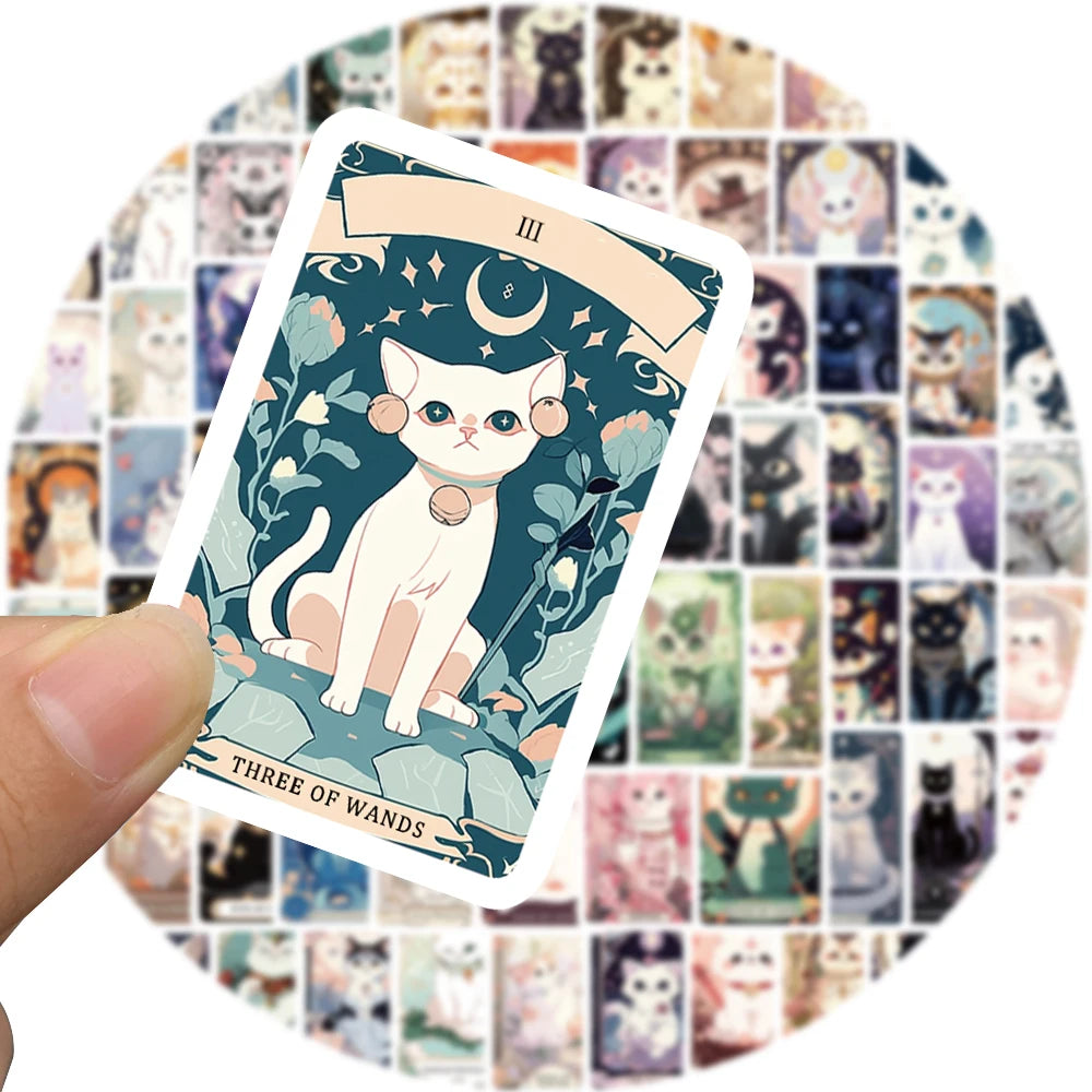 78PCS Cat Tarot Cards Sticker Cartoon Aesthetic Classic Decorative Phone Laptops Luggage Skateboard Suitcase Coffer Guitar Stick