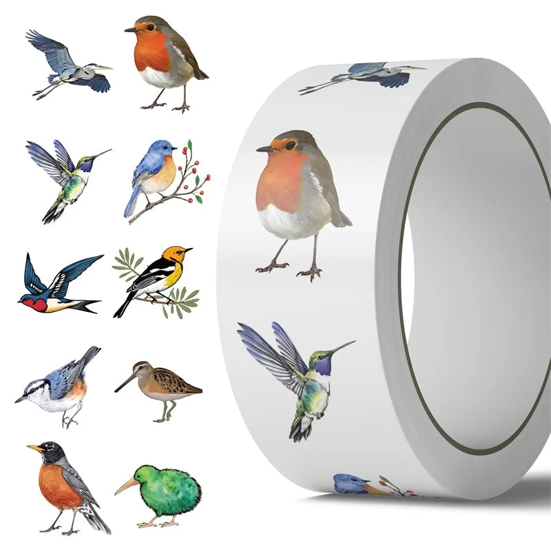 500PCS Kawaii Colored Bird Sticky Paper Sticker Labels Thank You Sticker Sealing DIY Decoration Scrapbooking Supplies for Kids