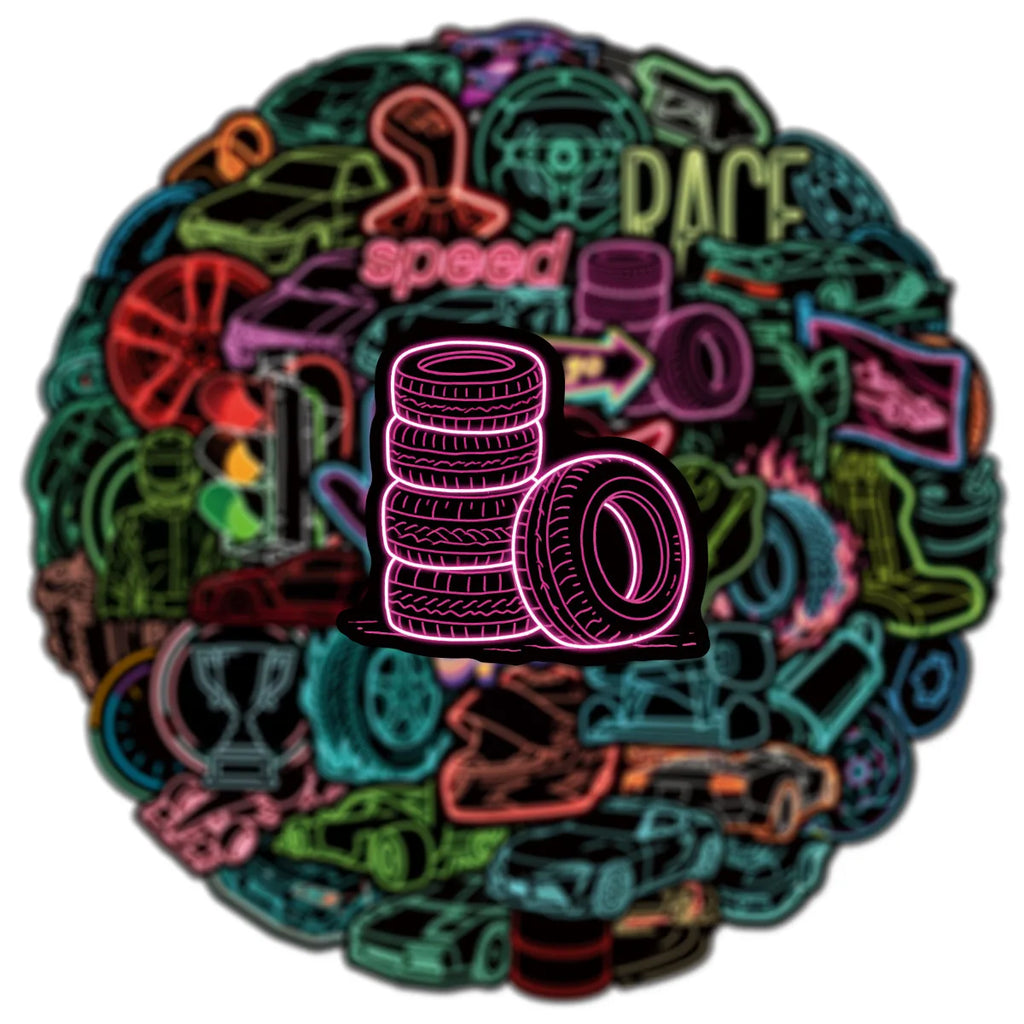 50PCS Neon Lights Racing Car Graffiti Stickers DIY Luggage Scooter Refrigerator Car Motorcycle Helmet Stationery Stickers