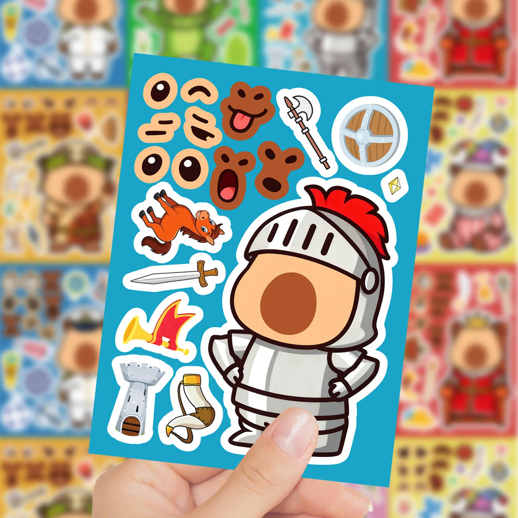 8/16 Pcs Cute Cartoon Capybara Animal Puzzle Make A Face Stickers Educational DIY Game for Fridge Suitcase Lunch Box Decals