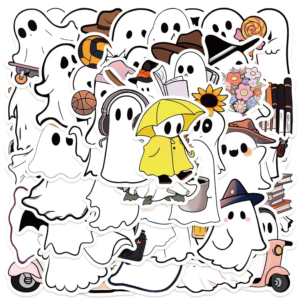 50/100PCS Little Ghost Stickers Notebook Halloween Fun Cartoon Aesthetic For Laptops Luggage Scrapbooks Bicycle Phone Sticker