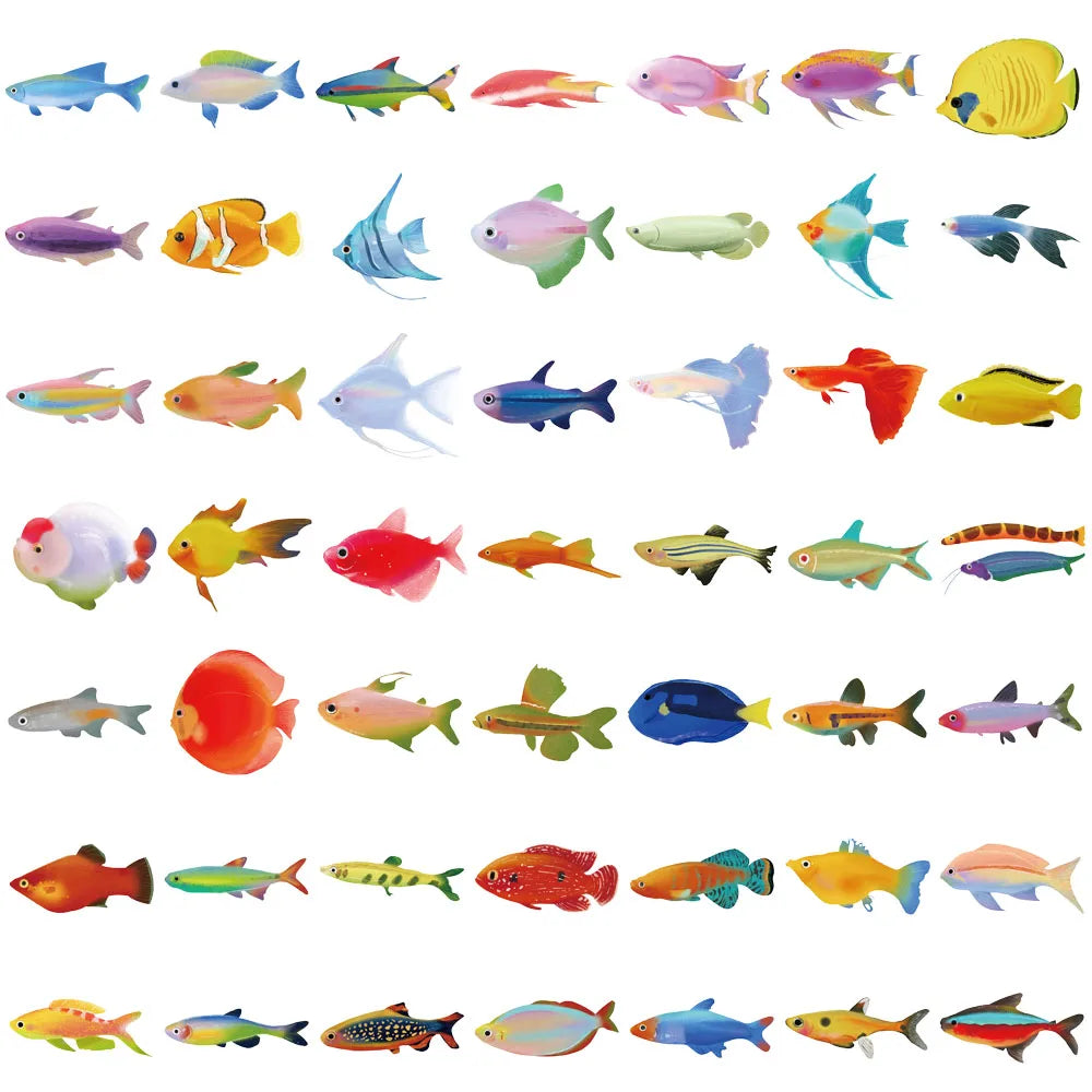 50PCS Fish Transparent Stickers Laptop Decal Living Room Scrapbook Skateboard Luggage Art Waterproof Phone Graffiti Sticker
