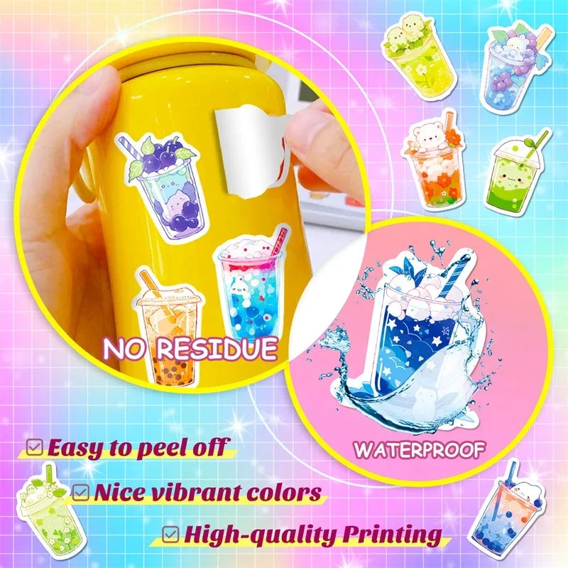 10/30/50PCS Panda Pearl Milk Tea PVC Sticker Aesthetic Children's Decoration Scrapbooking Stationery School Supplies for Kids