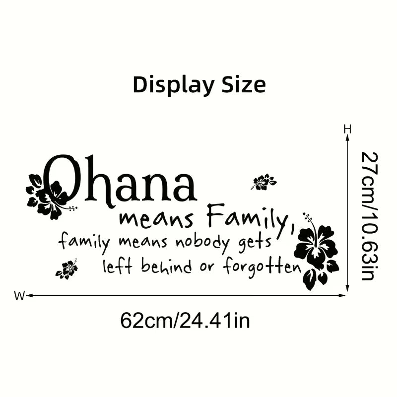 1pc Ohana Family Quote Wall Sticker - Modern Black Vinyl Decal with Floral Design, "Family Means Nobody Gets Left Behind or Forg