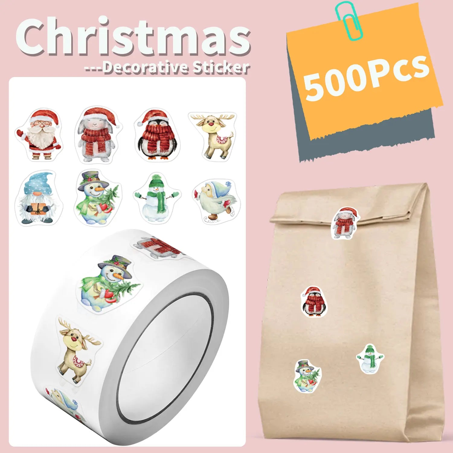 500Pcs Irregular Classic Christmas Characters Stickers 2.5cm/1'' DlY Craft Decoration Festival Scrapbooking Labels Gift Sealing