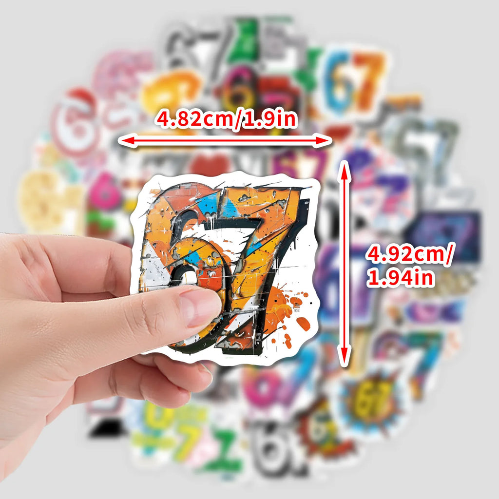 50/100Pcs Cartoon Number 67 Aesthetic Doodle Stickers, School Supplies Stationery Decal Notebook Phone Fridge Waterproof Sticker