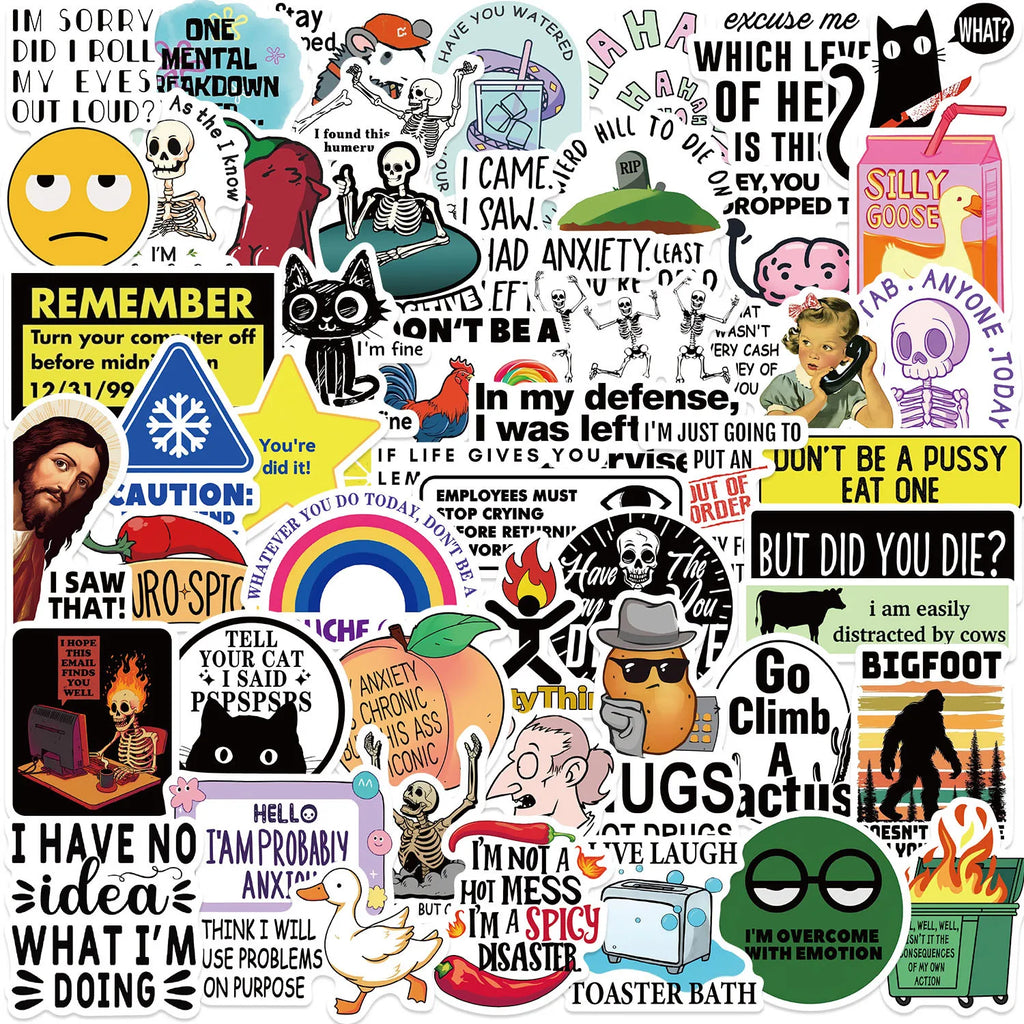 50PCS Funny Snarky Meme Stickers Cartoon Decals Decoration DIY Notebook Fridge Phone Bike Laptop Guitar Graffiti Stickers