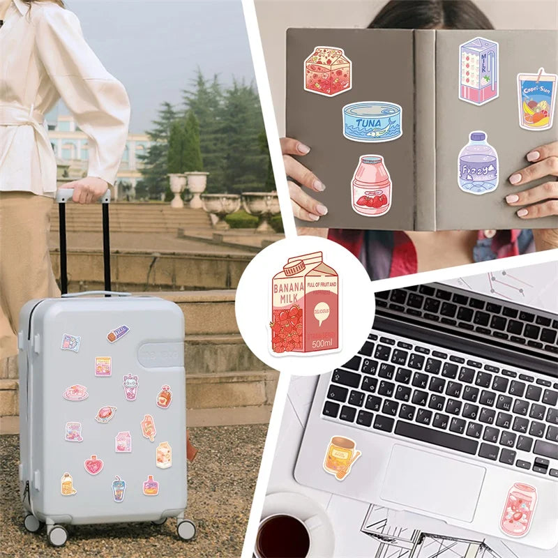 10/30/50PCS Kawaii Ins Snack PVC Sticky Sticker Aesthetic DIY Decoration Scrapbooking School Stationery Supplies for Kids