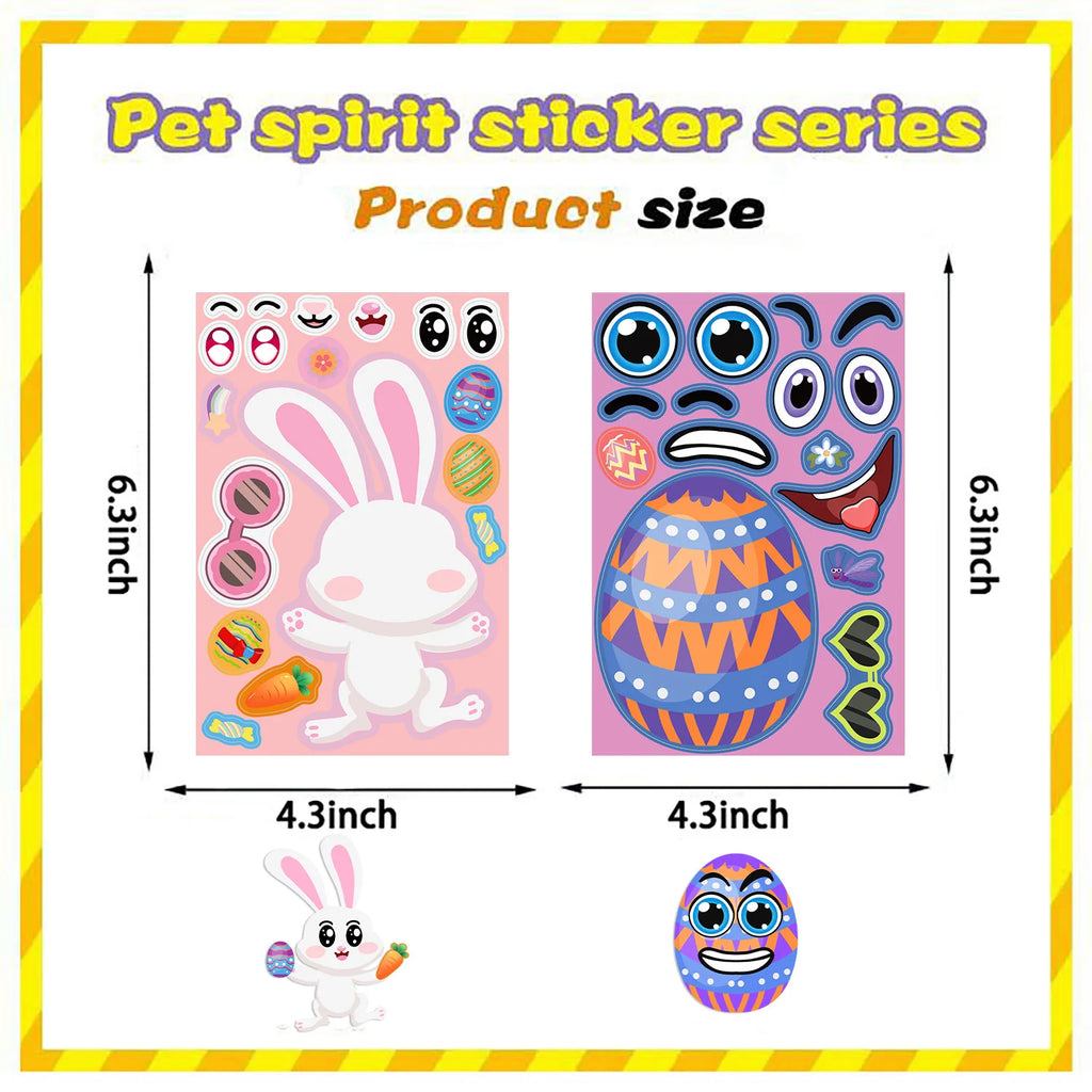 8/16/24Sheets Easter Stickers Egg Decorating Rabbit Stickers Easter Activities Party Favors Games Easter Crafts Gifts Bags