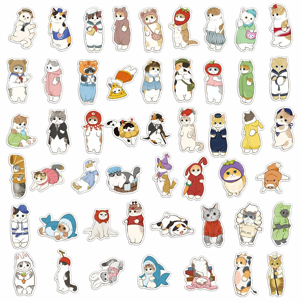 50PCS Creative Popular Clothing Headwear Cat Cute Cartoon Fun Stickers DIY Manual Account Phone Case Notebook Skateboard
