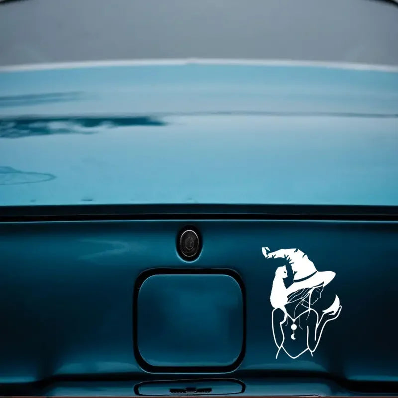 Witch Decal Girl Holding Moon Decal Shoulder Cat Decal Witchcraft Vinyl Decal For Car