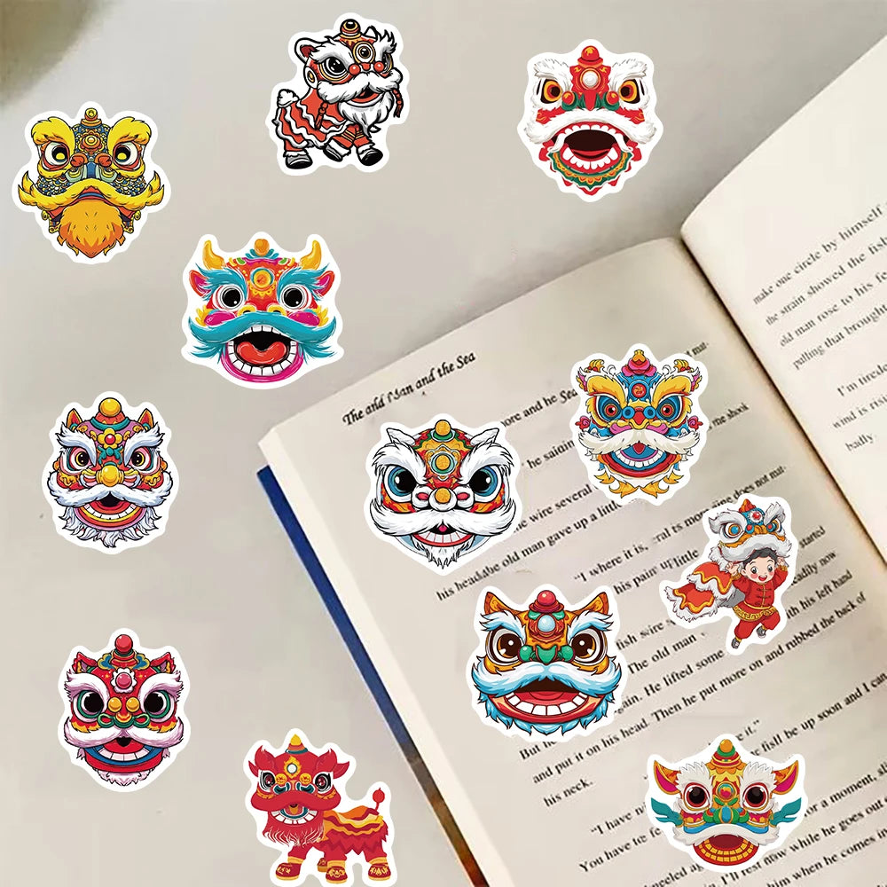 50PCS Lion Dance for New Year Decoration Stickers Notebook Chinese Style Motorcycle Fashion Luggage Art Laptop Graffiti Sticker