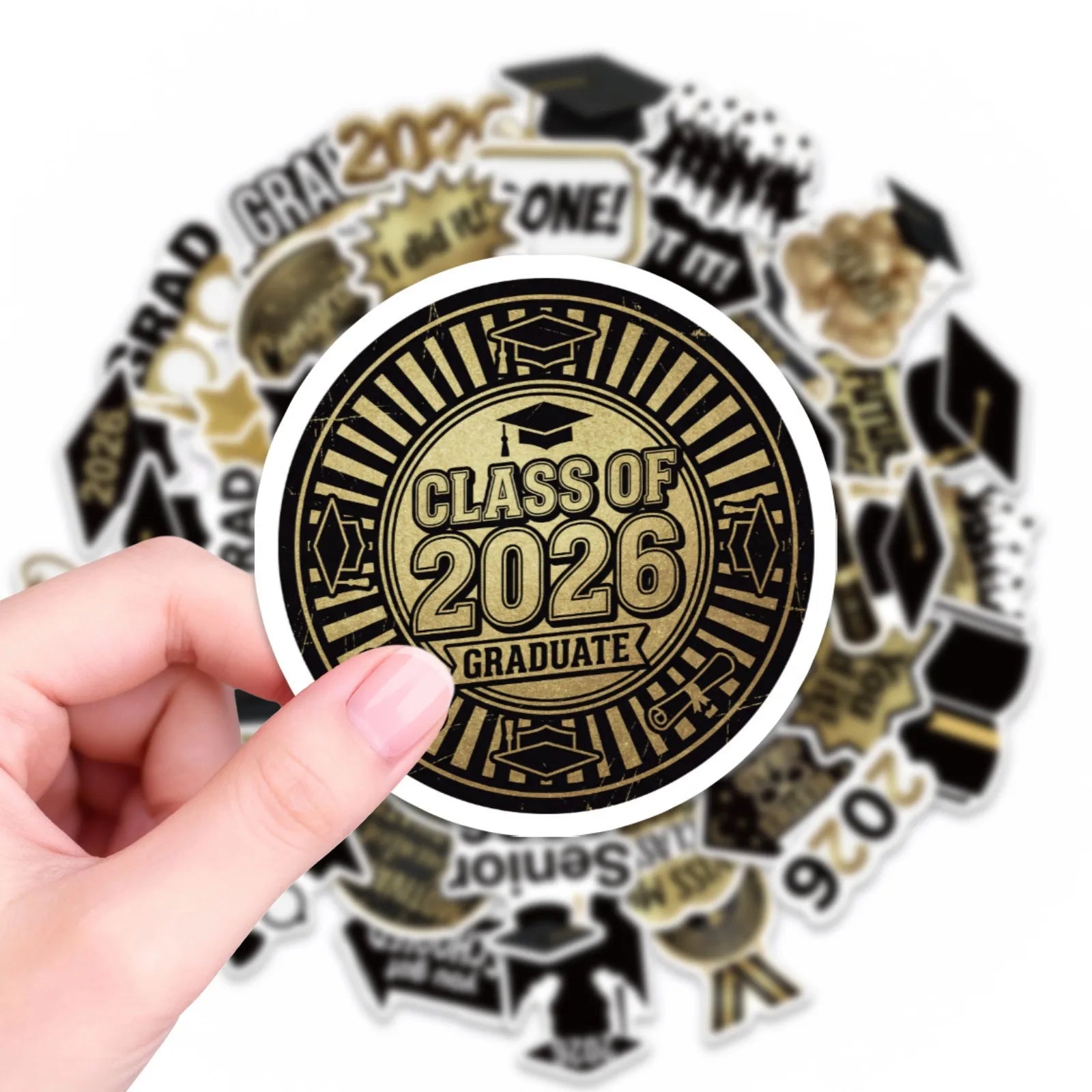 50/100 Pcs 2026 Graduation Party Theme Stickers for Atmosphere DIY Stationery Box Pen Holder Laptop Phone Desk Fade Resistant
