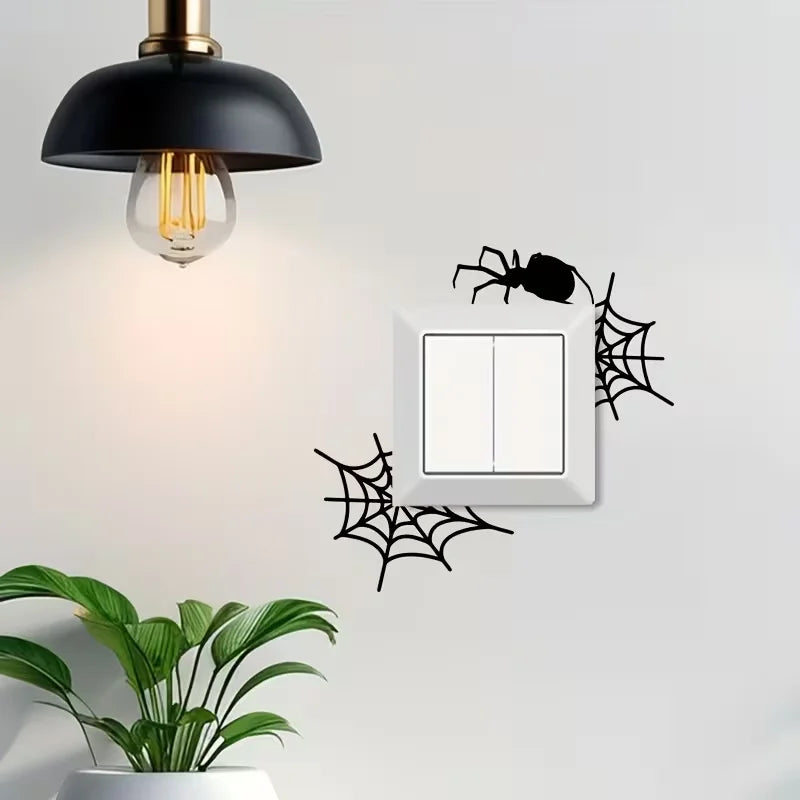 1pc Black Spider Web and Spider Pattern Room Wall Switch Panel Decorative Stickers, Living Room, Bedroom Entrance and Air Condit