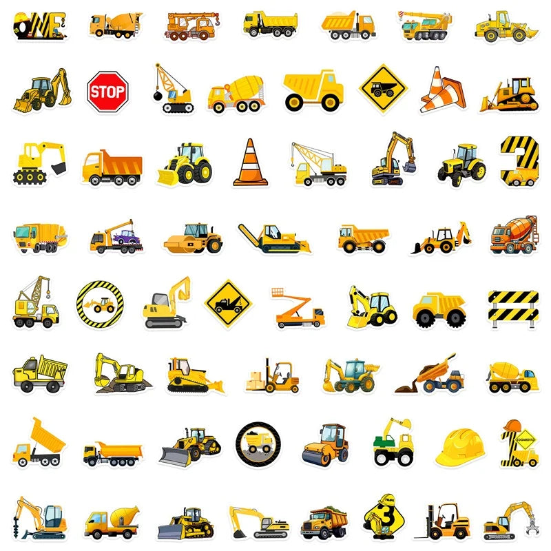 10/30/50PCS Cartoon Engineering Vehicle PVC Sticky Stickers Aesthetic DIY Phone Laptop Luggage Skateboard Graffiti Decals