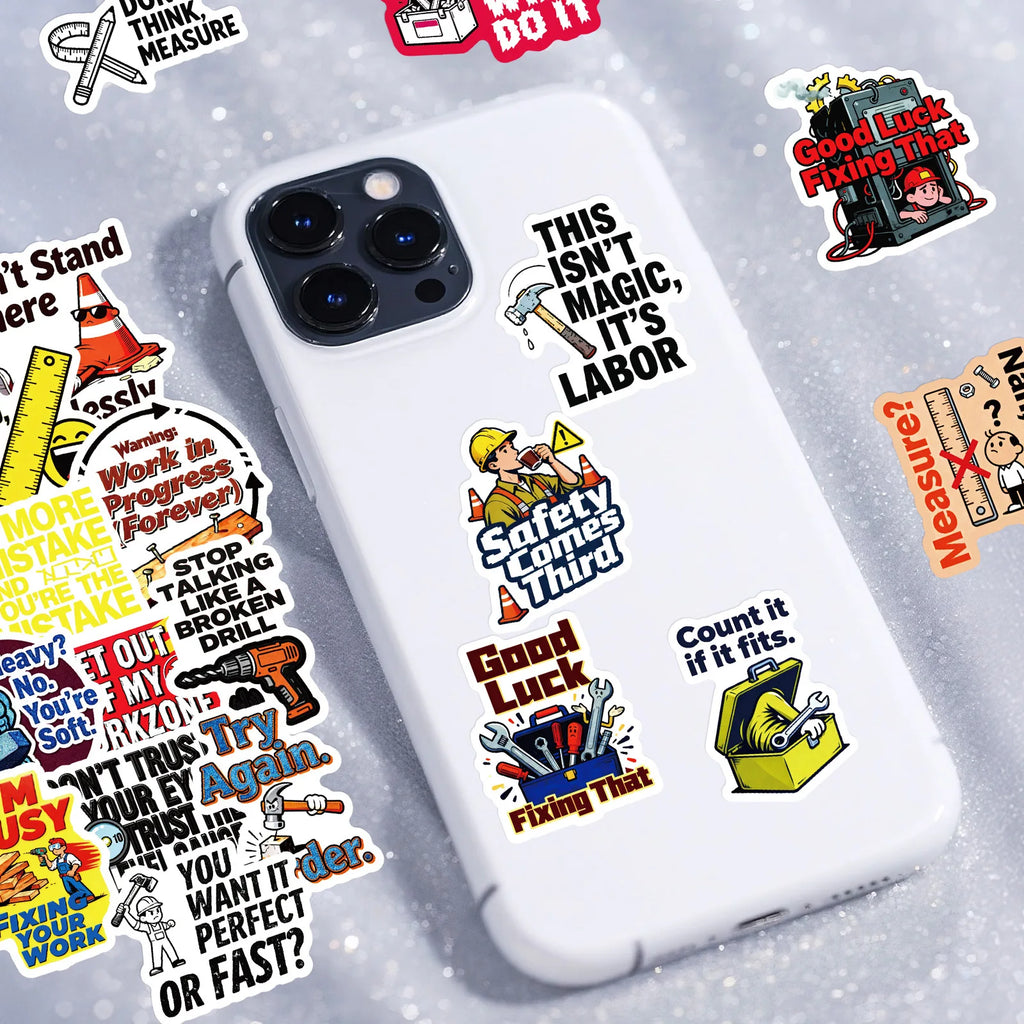 56PCS Construction Site Fun Quote Stickers, Safety Humor Decals Student Notebook Fridge Creative Aesthetic Decal Sticker