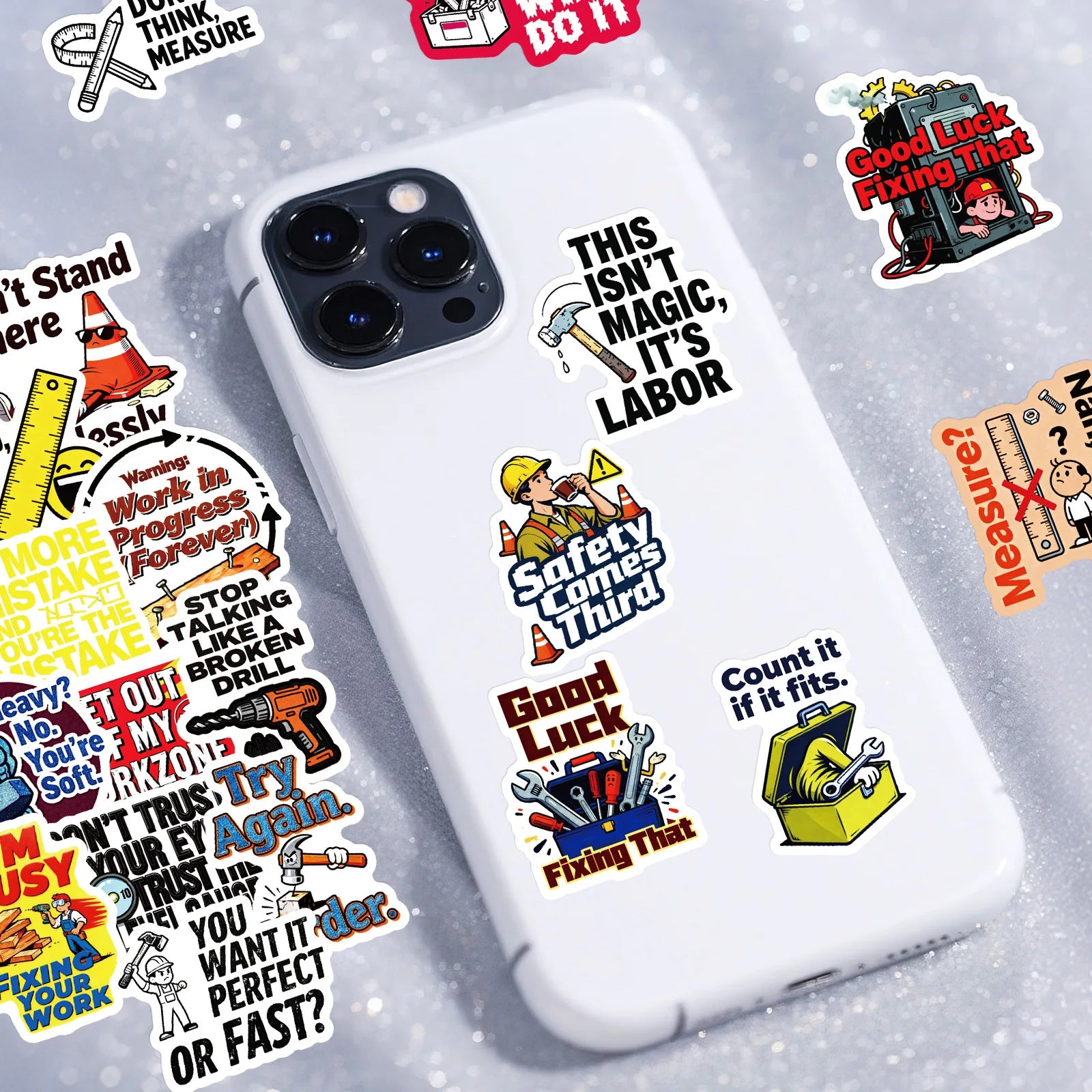 56PCS Construction Site Fun Quote Stickers, Safety Humor Decals Student Notebook Fridge Creative Aesthetic Decal Sticker
