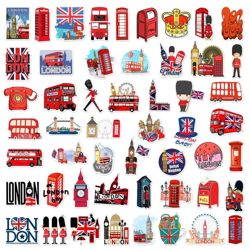 10/30/50PCS Red London Sticker Aesthetic PVC DIY Children's Korean Stationery School Supplies Decoration Scrapbooking for Kids
