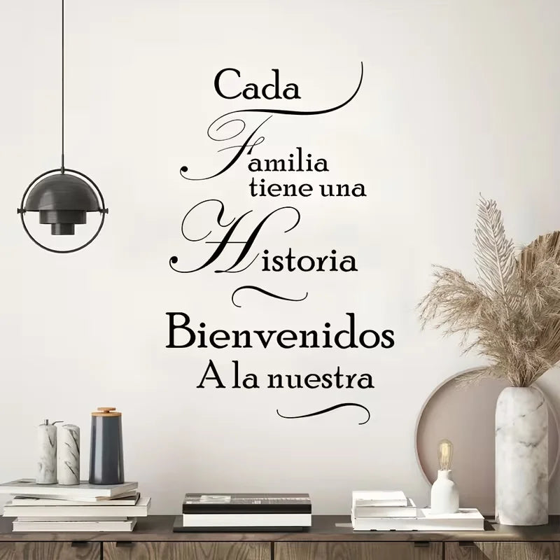 "1 Set Home Slogan Art Wall Decals, Warm Family Quotes Wall Decal, CADA Familia tiene UNA Historia Vinyl Sayings Words Wall Deco