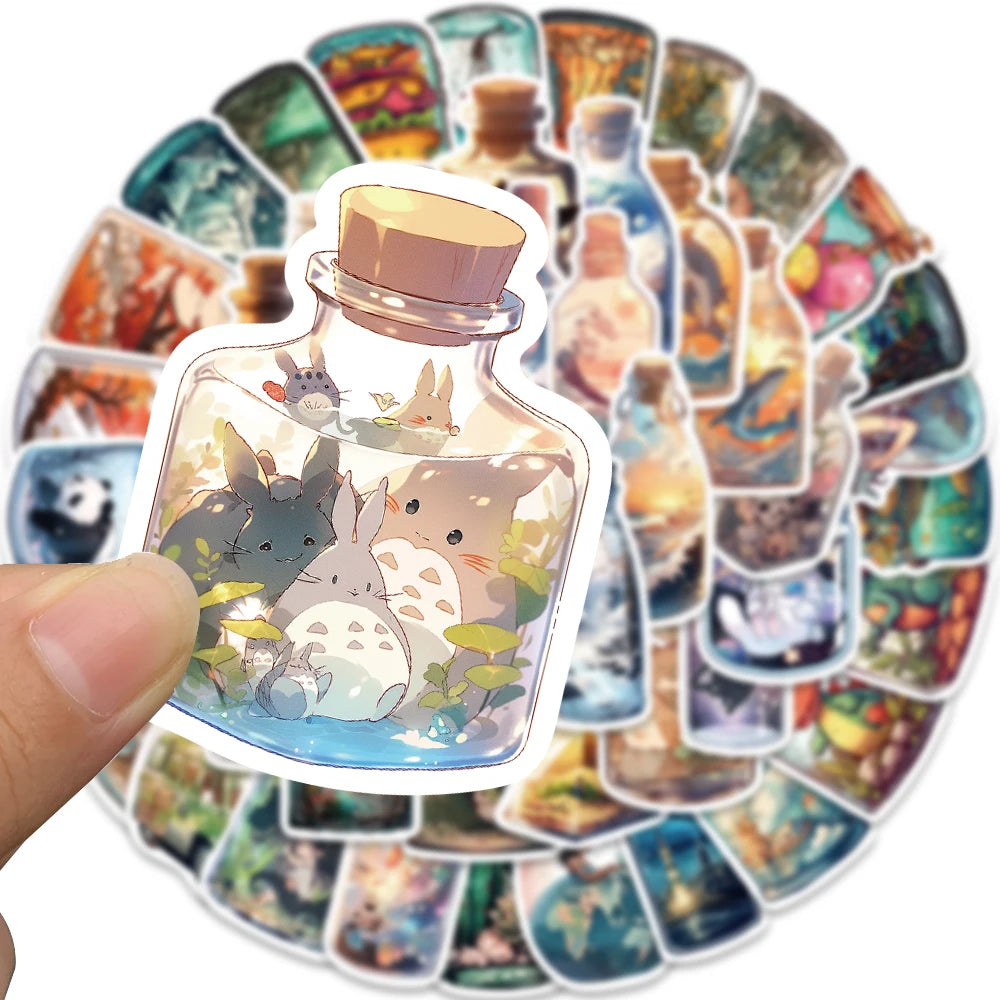 50PCS Stickers The World in a Bottle Print Harajuku Nostalgia Cartoon Coffee Laptop Skateboard Luggage Art Aesthetic Sticker ﻿