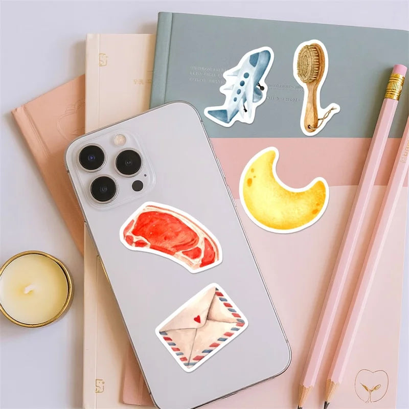 10/30/50PCS Cartoon Watercolor Sticky PVC Sticker Stationery DIY Laptop Luggage Skateboard Decoration Scrapbooking for Kids