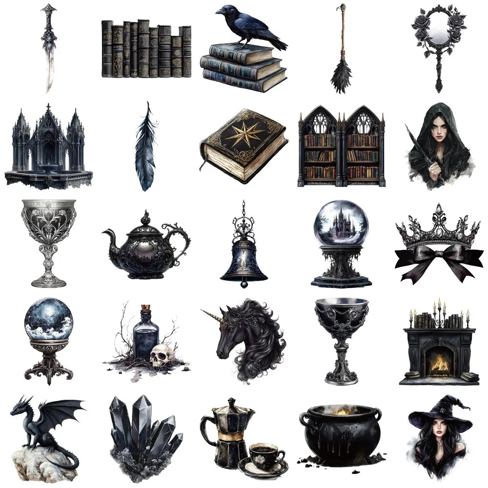 50/100PCS Vintage Magic Stickers for Notebooks, Drinking Glasses, Guitars, Skateboards, Phones, Tablets, and More