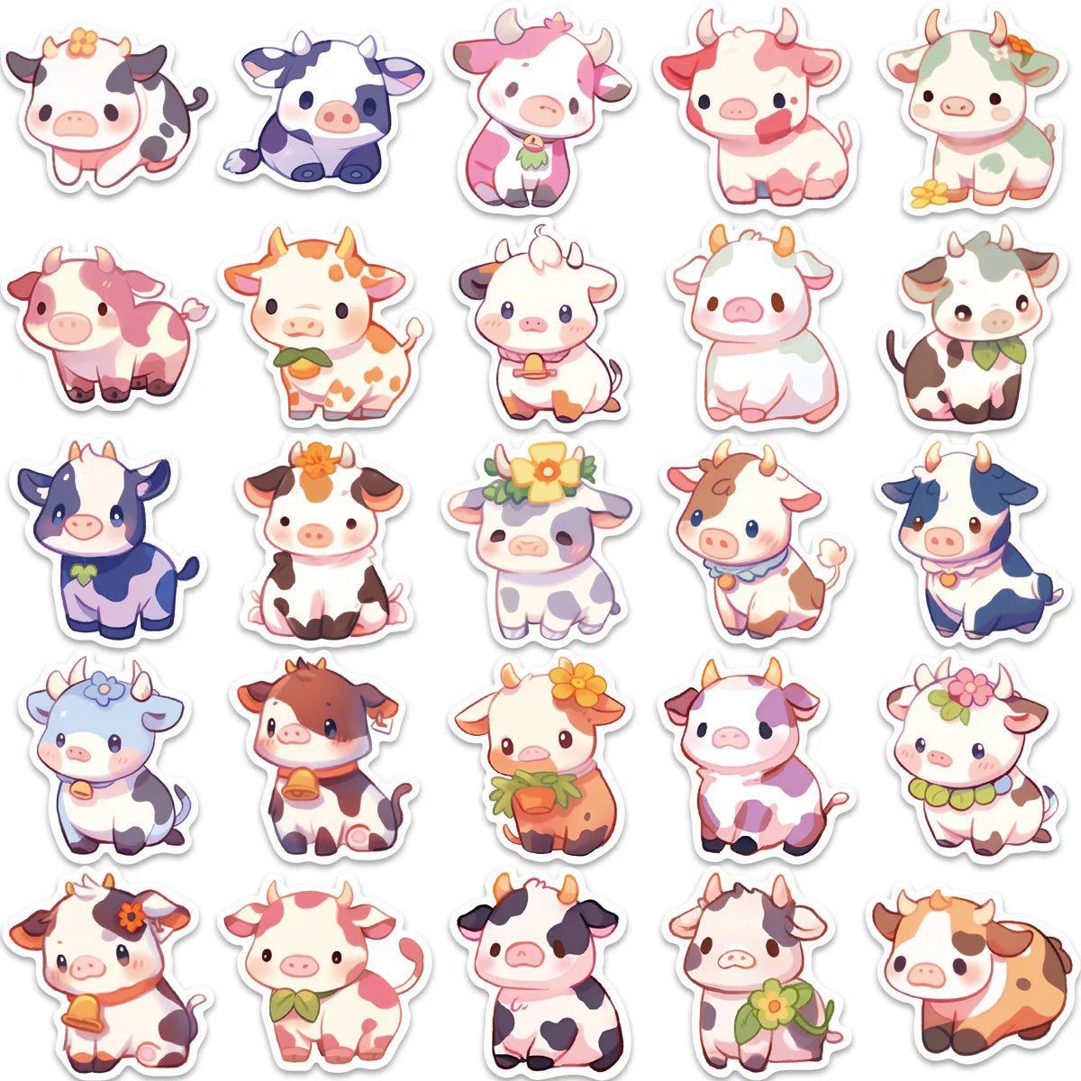 50pcs Rainbow Cow Cartoon Decals Graffiti Vinyl Waterproof Stickers for Adults Teen Decorated Suitcase Water Bottle DIY Phone
