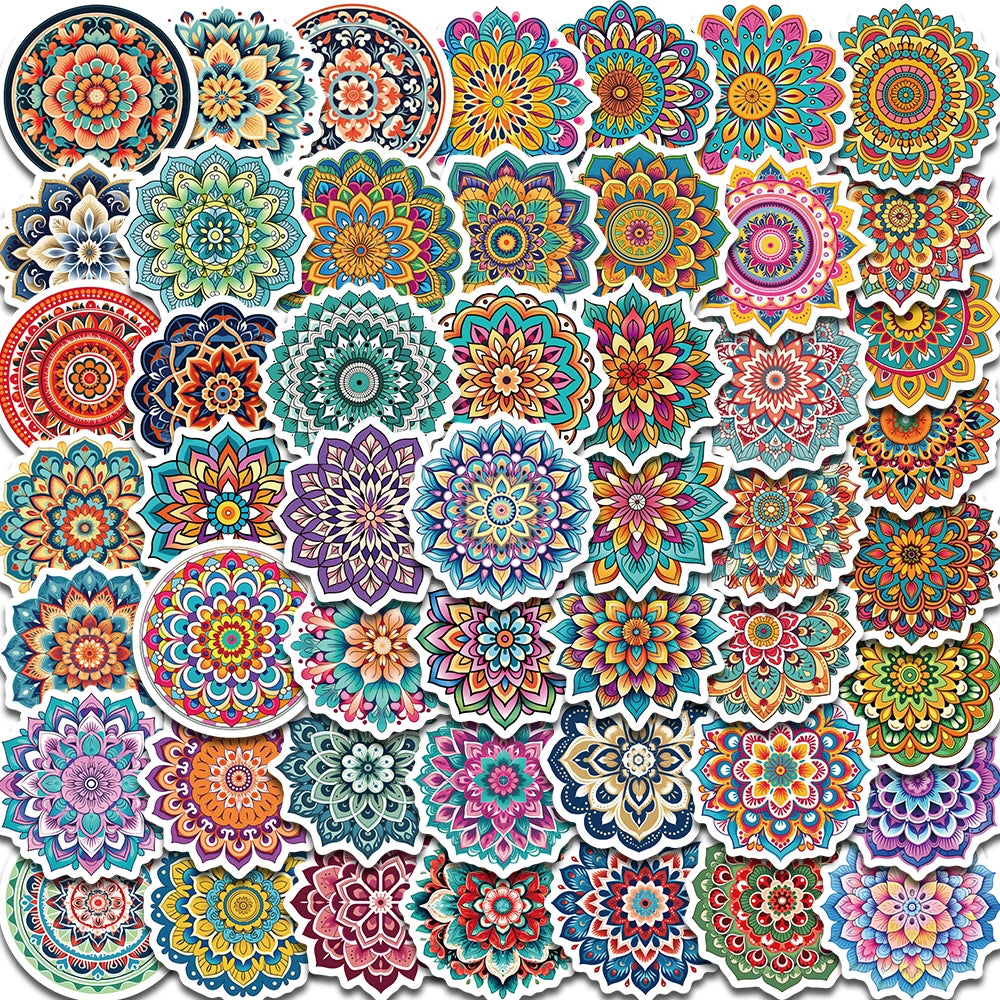 50/100PCS Cool Mandala Flower Stickers Flower Painting Laptop Graffiti Decoration Retro Luggage Skateboard Waterproof Decals