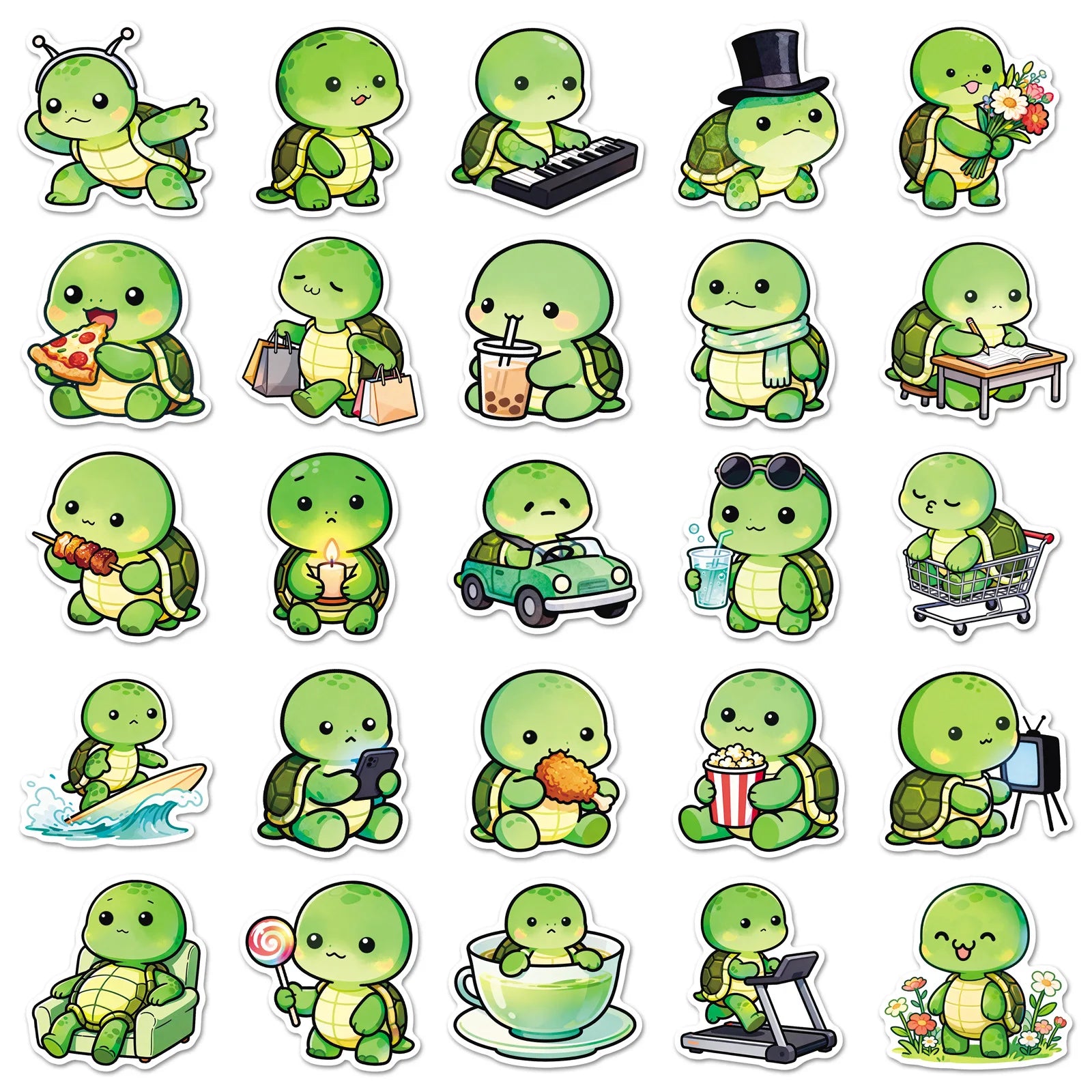 50/100PCS Bean Eye Turtle Sticker Cute Cartoon Animal Waterproof Decorative Mobile Phone Notebook Stationery Sticker
