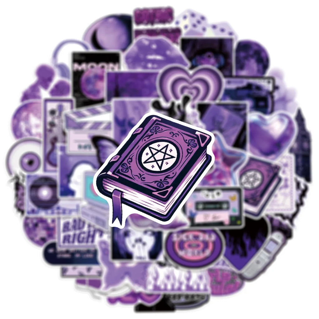 50/100Pcs Purple Y2K Girl Graffiti Sticker Office School Supplies Stationery Decals Trolley Case Scooter Helmet Fridge Stickers