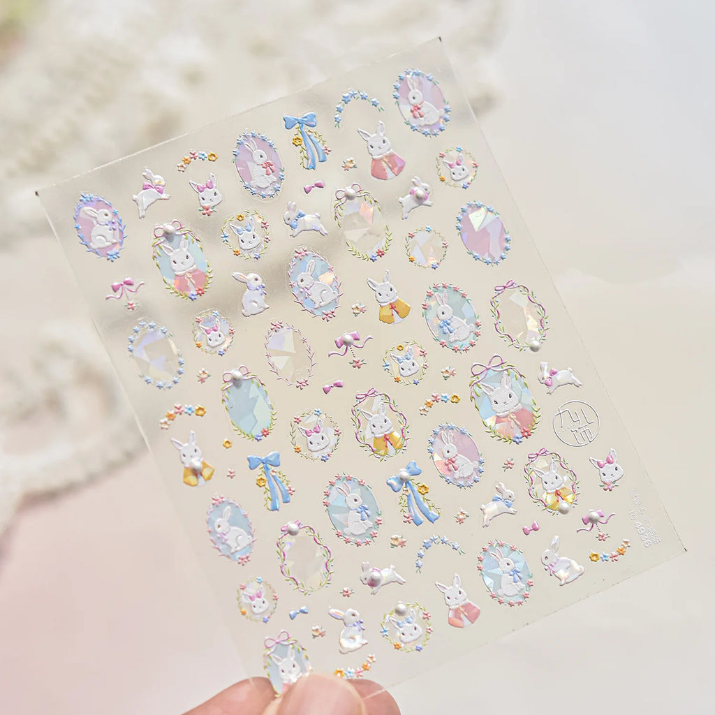 5D Crystal Diamond Nail Stickers Flower Butterfly Little Rabbit Nails Art Accessories Stickers DIY Self Adhesive Manicure Decals
