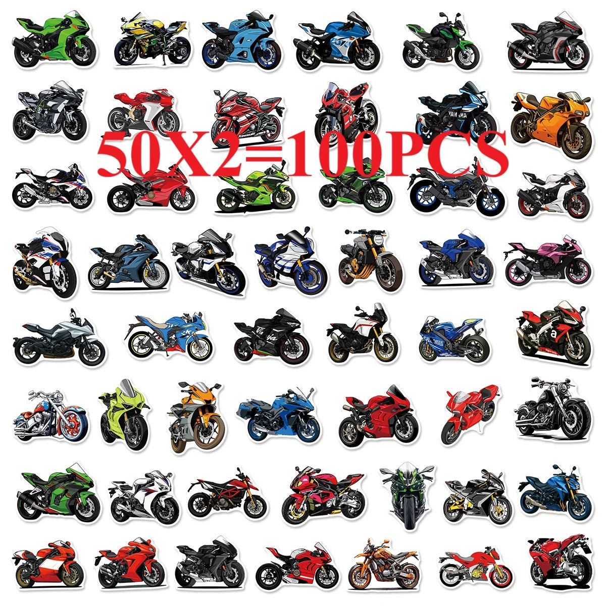 100PCS Cartoon Motorcycle Graffiti Stickers Decorative Luggage Notebook Car Waterproof Stationery Stickers