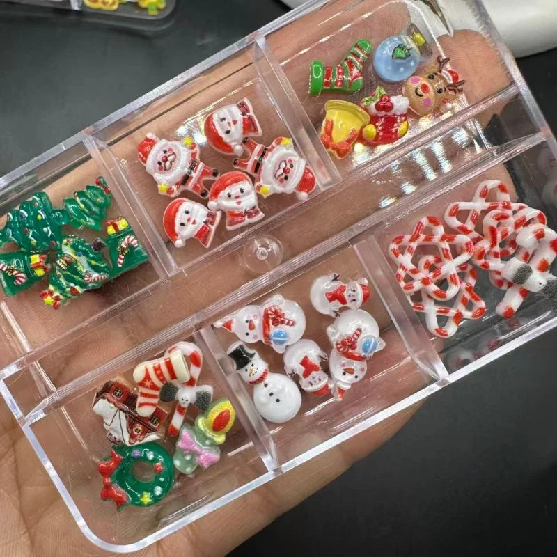 1Box Nail Art Resin Charms Cute Christmas Series Snowman Wreath Boots Dessert Cake Nails Accessories DIY Winter Manicure Decorat