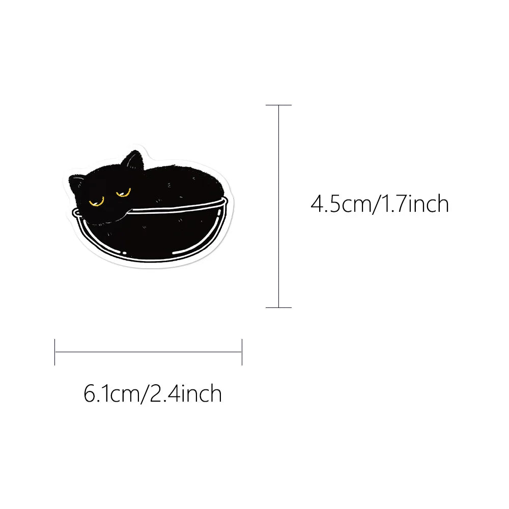 50PCS Black Cat Log Stickers Pack Cartoon Account Children Stickers Phone Water Cup Notebook Decoration