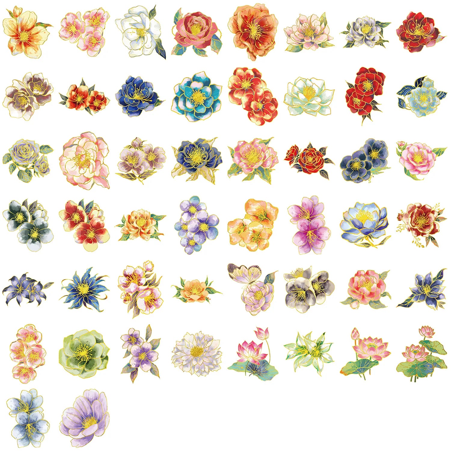Variety of Cartoon/Flower 50PCS Hot Stamped Transparent PET Stickers Waterproof DIY Mobile Decoration Stationery Notebook Reward
