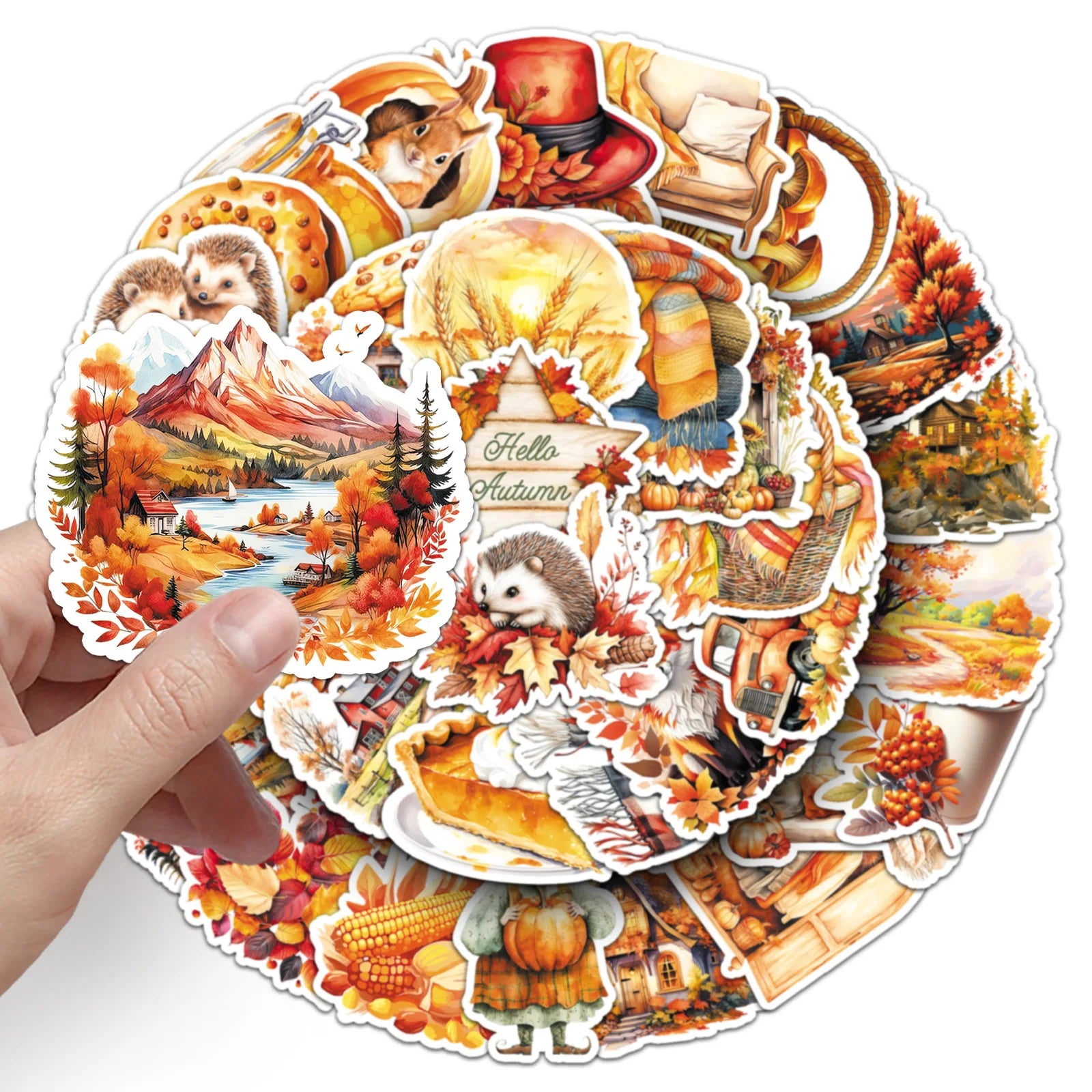 50/100PCS Golden Autumn Stickers Season Autumn Cartoon Autumn Yellow Fallen Leaf Waterproof Decorative Stickers