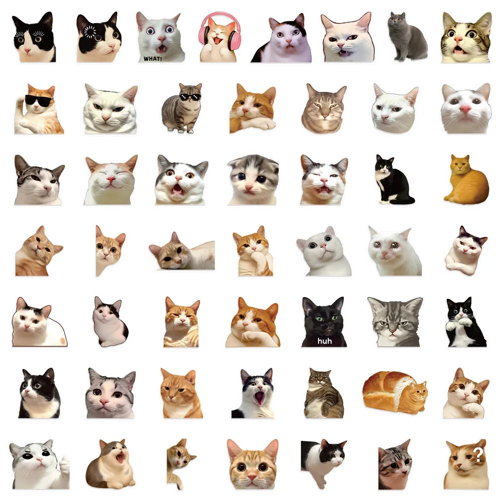 50PCS Cute and Funny Cat Stickers DIY Phone Cases Laptop Refrigerator Stickers Desktop Stickers Waterproof Toy Stickers
