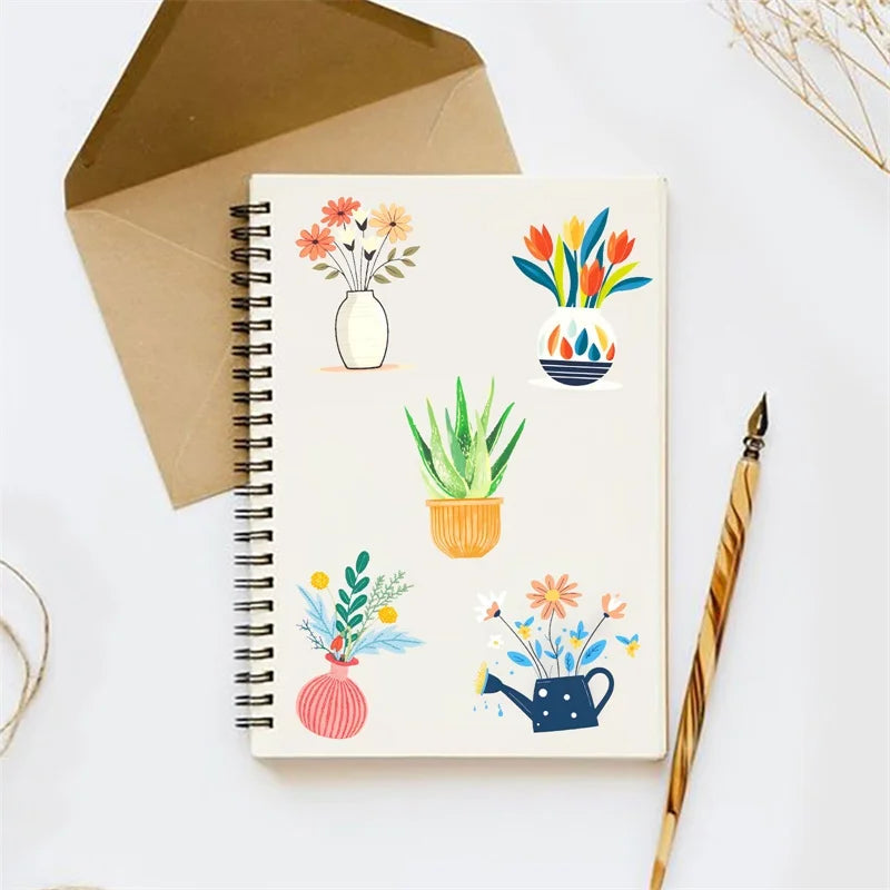 50PCS Fresh Nordic Style Plant PET Sticky Sticker Aesthetic Tear Open Decoration Scrapbooking Stationery Supplies for Kids