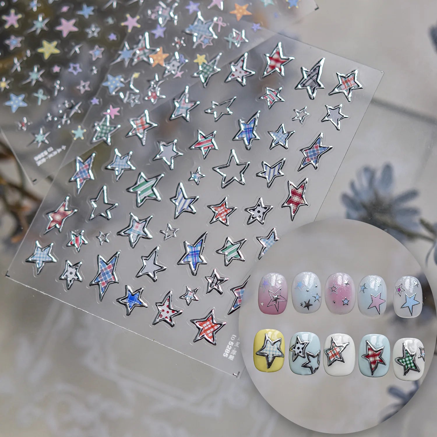 5D Bronzing Laser Pentagram Nails Sticker 3D Metallic Effect Exquisite Colorful Star Self Adhesive Nail Art Stickers Decals DIY