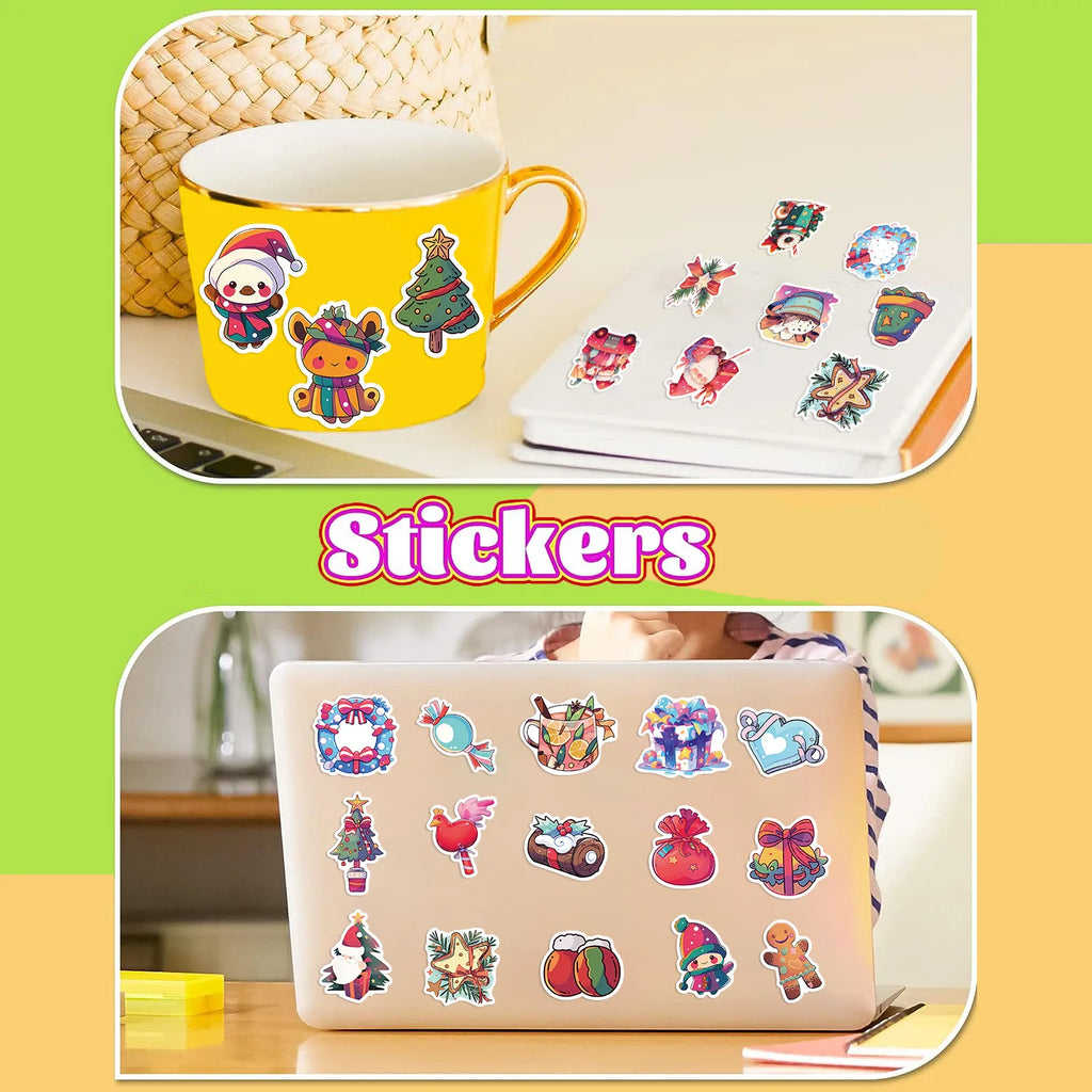 50/100PCS Christmas Fun Gift Decoration Party Stickers Guitar Notebook Luggage DIY Waterproof Stationery Stickers