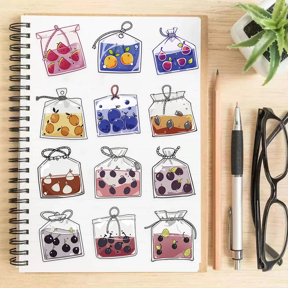 50PCS Fruit Tea Bag Cartoon Series Decorative Stickers DIY Decorative Tablet Computer Water Cup Skateboard Toy Stickers