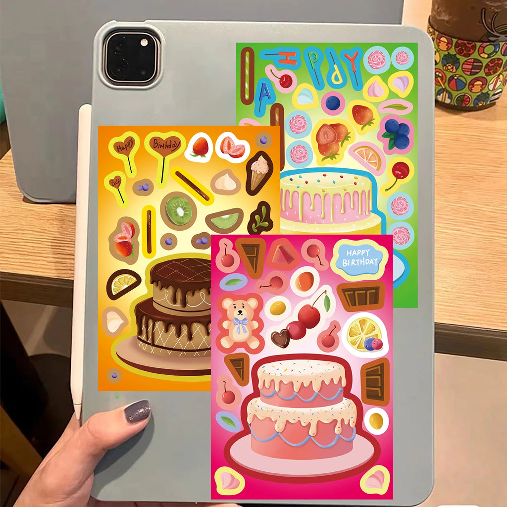 8PCS Cute Cake Collage Sticker Retro Laptop Assembly Puzzle DIY Cartoon Coffee Luggage Stationery Harajuku Puzzle Stickers ﻿