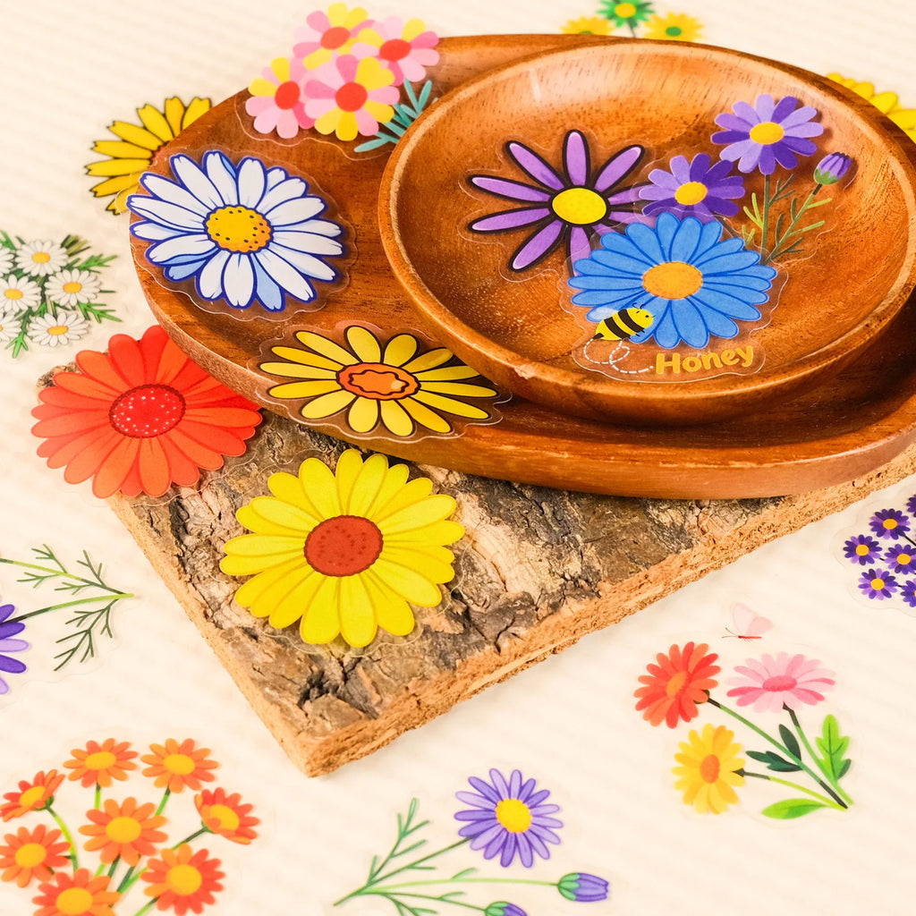 56/112PCS Colorful Daisy Transparent PET Stickers High Beauty Artistic Phone Decorative Notebook Stationery Stickers