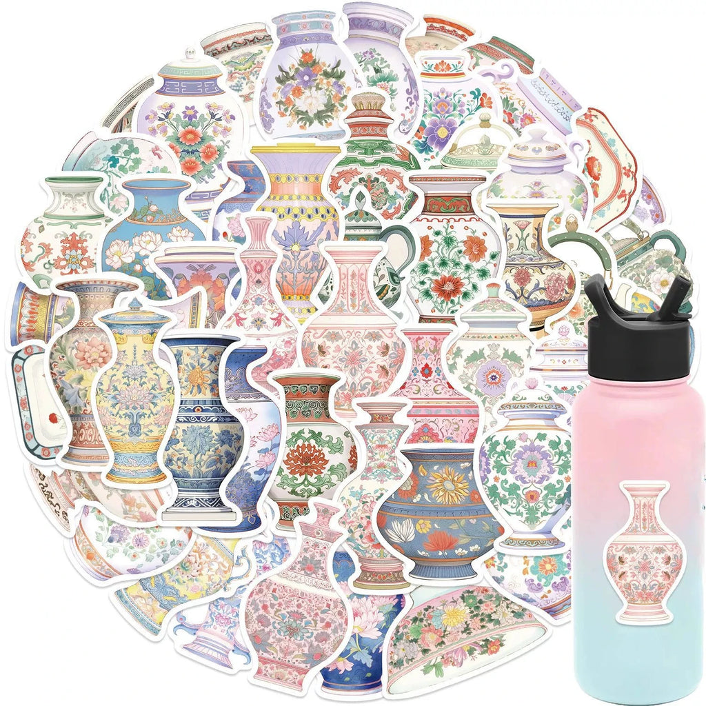 52/104 PCS Cartoon Porcelain Vase Graffiti Stickers Decorative Guitar Notebook Luggage DIY Waterproof Stickers