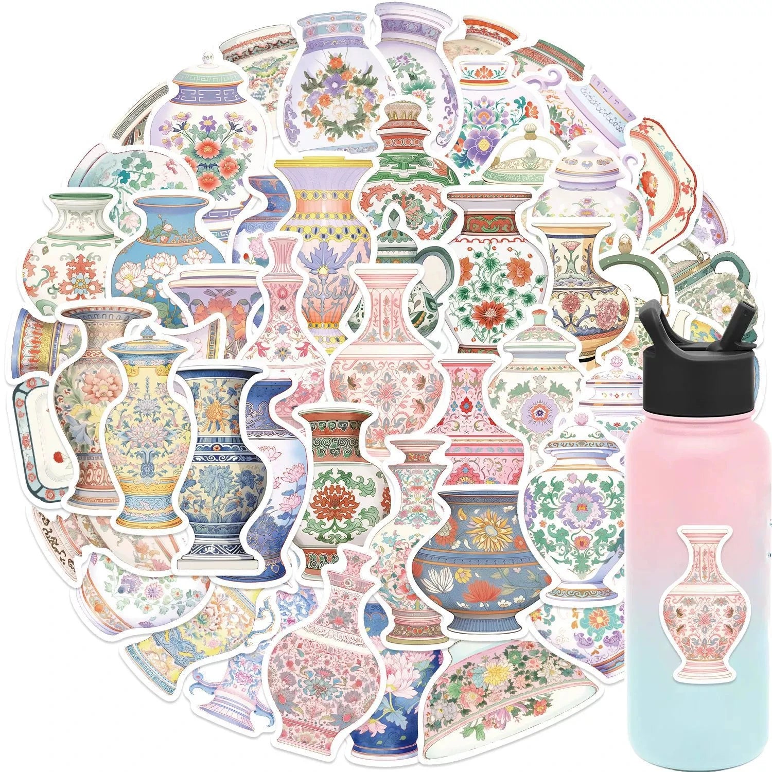 52/104 PCS Cartoon Porcelain Vase Graffiti Stickers Decorative Guitar Notebook Luggage DIY Waterproof Stickers