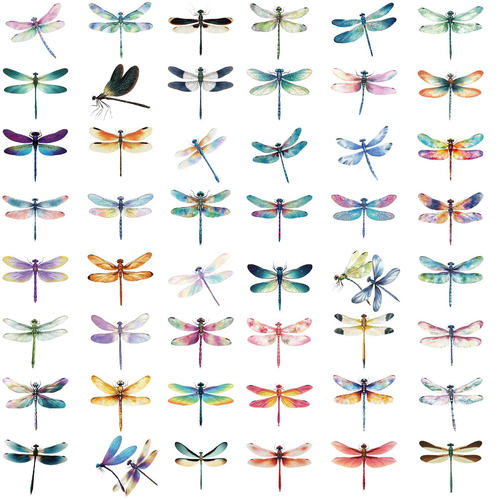 50PCS Cartoon Colour Dragonfly Stickers Graffiti Nostalgia Decals Laptops Phone Luggage Scrapbook Cool Guitar Waterproof Sticker