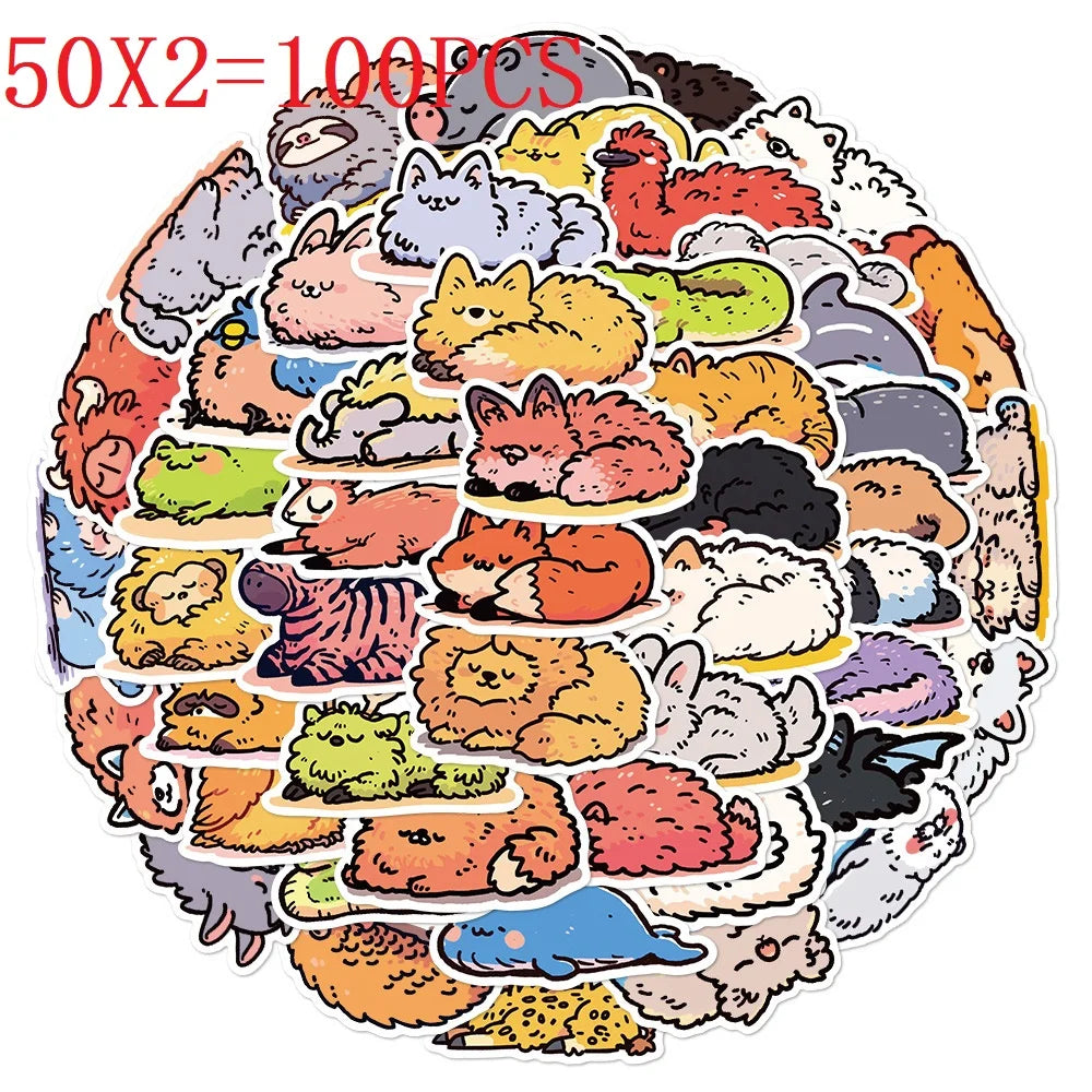 50/100PCS Sleeping Animals Stickers Diary Tablet Notebook Phone Diary Skateboard Guitar Decoration Stickers