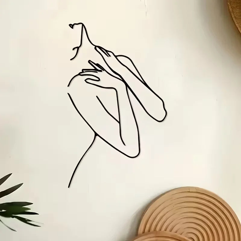A Minimalist Female Silhouette Wall Sticker - Black Artistic Line Carving, Modern Home Decor Suitable for Living Room And Bedroo